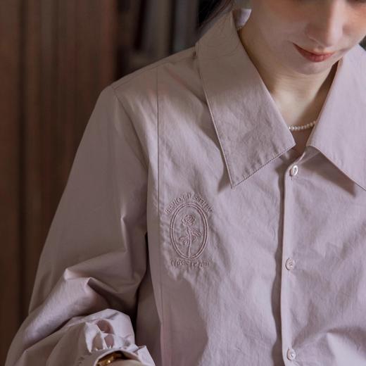 【法式通勤玫瑰刺绣薄外套】中古感灯笼袖长袖衬衫 早春季 上衣复古紫色衬衣  商品图3