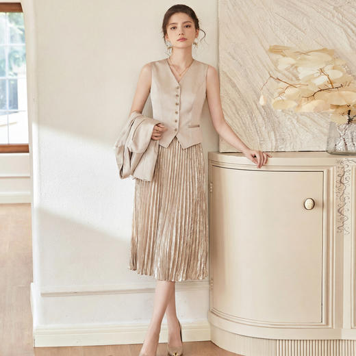 艾尚臣鎏金肌理高级感西装外套百褶裙时尚套装女秋冬气质通勤职场 商品图2