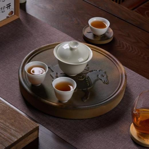 巴蜀汉陶·仿汉砖马年系列干泡茶承，将非遗做成专利，马年驮元宝设计，马踏山河吸水聚气【G】 商品图4