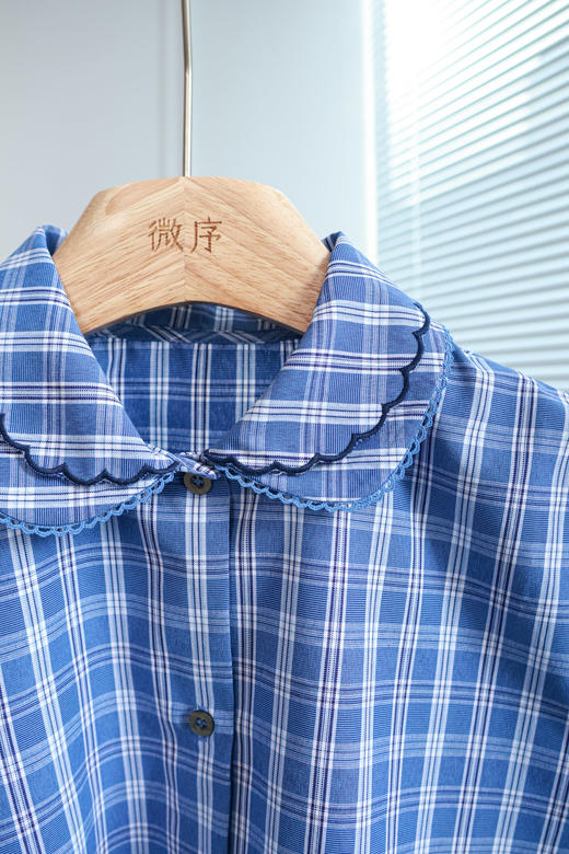 宝蓝日记|文艺双层彼得翻领格纹衬衣 商品图1
