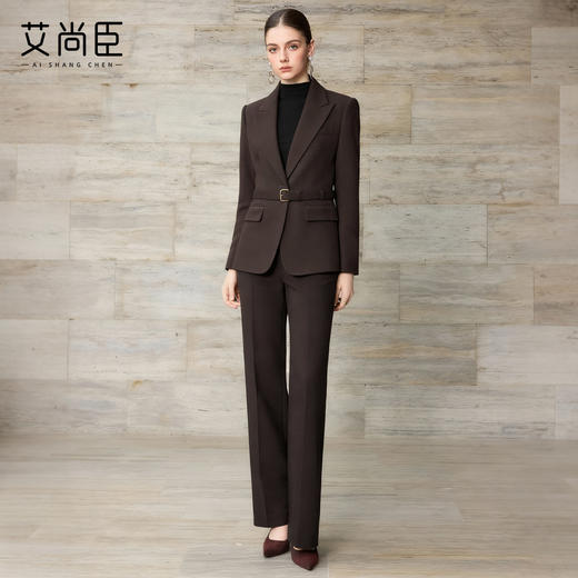 艾尚臣西装套装女2025冬季通勤毛呢西服职业装极简风厚羊毛两件套 商品图1