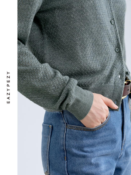 绿琉璃·真丝羊绒羊毛圆领修身开衫 商品图1