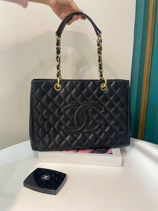 Chanel GST 黑金 荔枝纹牛皮 购物袋 商品图0