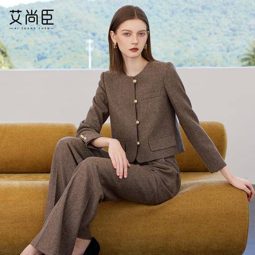 艾尚臣羊毛呢西装套装女秋冬老钱风加厚保暖通勤职业装西服两件套 商品图0