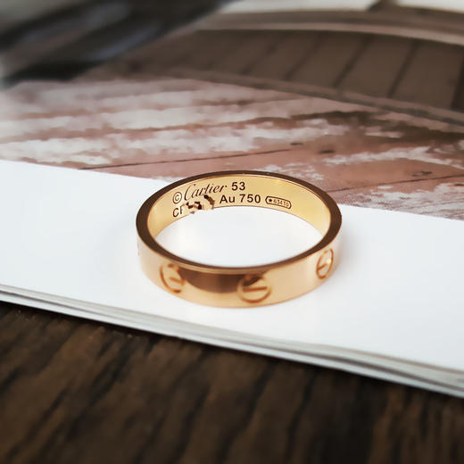 【天然正品】AU750玫瑰金简约时尚LOVE定制款戒指 53号300126TJ35 商品图5