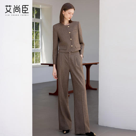 艾尚臣羊毛呢西装套装女秋冬老钱风加厚保暖通勤职业装西服两件套 商品图3