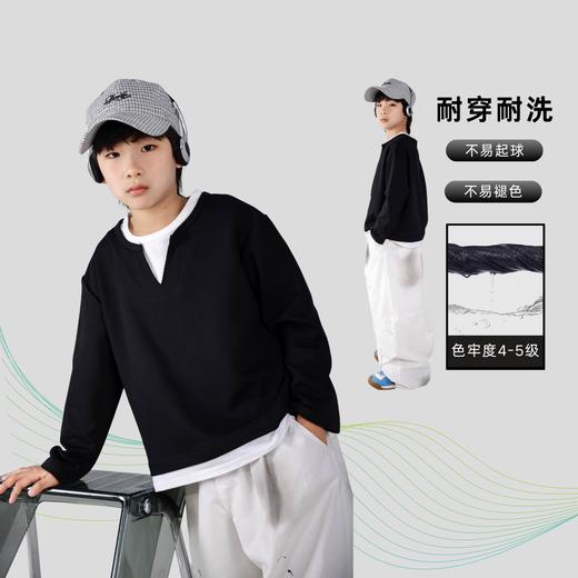 【MUBENMI木本木米2609假两件休闲卫衣】这件假两件卫衣我家娃穿了不想脱！韩系穿搭轻松拿捏，简单配色，是春天的“出场设置”，松弛感满满，穿上秒变韩系酷帅小孩~ 商品图2