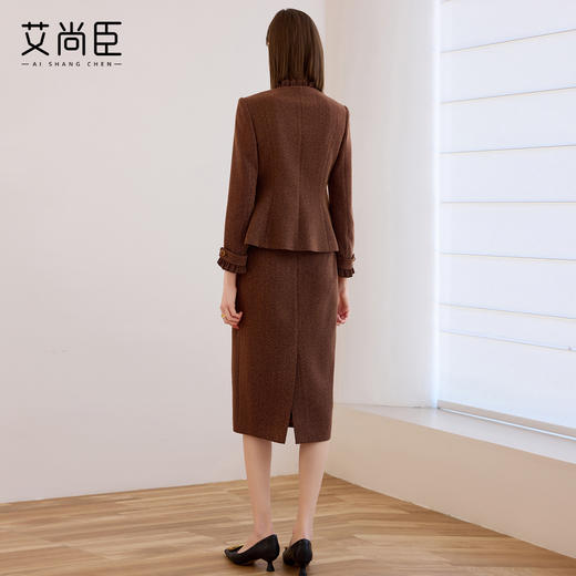 艾尚臣冬日摩卡棕小香风两件套女御姐千金风气质名媛西装套装裙厚 商品图4