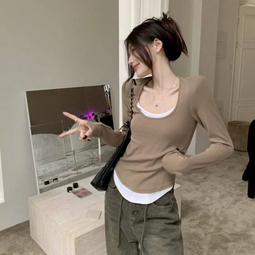 26春季新款修身打底衫｜圆领拼接假两件，设计感超绝 商品图1