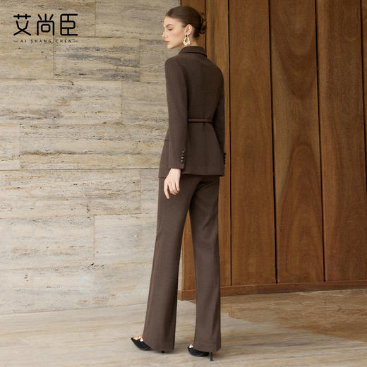 艾尚臣高级感咖啡色时尚套装女气质立领西装通勤知性极简风两件套 商品图4