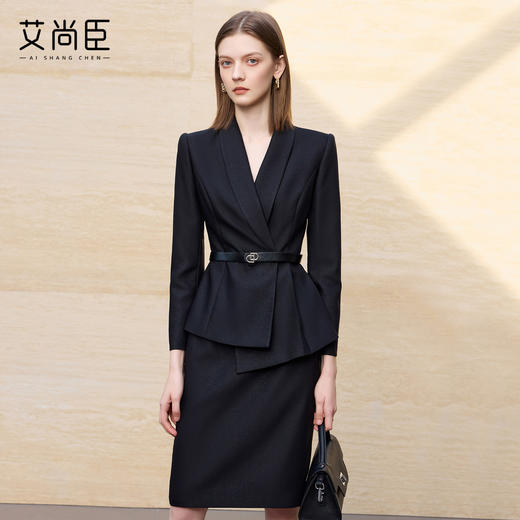 艾尚臣高端黑色西装套装女职场通勤正装高级感商务风时尚两件套冬 商品图0