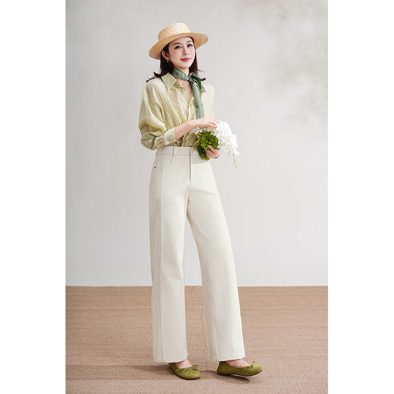 【FIVE WHITE GEESE 钛金樱花九分直筒裤】三色可选，90-150斤可穿，直筒版型，修饰包容，久坐不起皱~