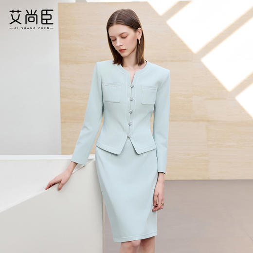 艾尚臣小香风西装套装女高级感圆领小个子时尚套装简约通勤职业装 商品图1