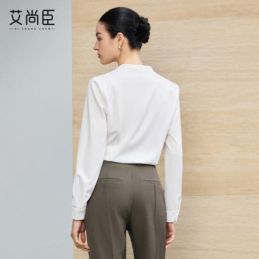艾尚臣简约风白色立领衬衫女长袖职业通勤面试高级感工作服衬衣 商品图4