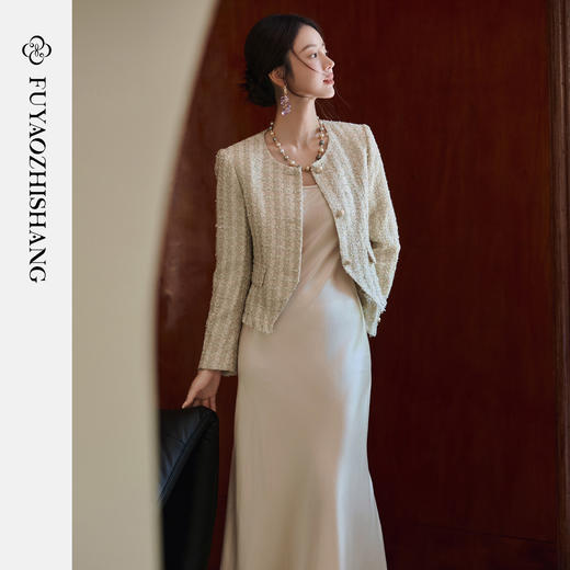 FUYAO扶摇 小香风粗花呢短外套女圆领贵妇名媛气质上衣轻奢风短款 商品图4