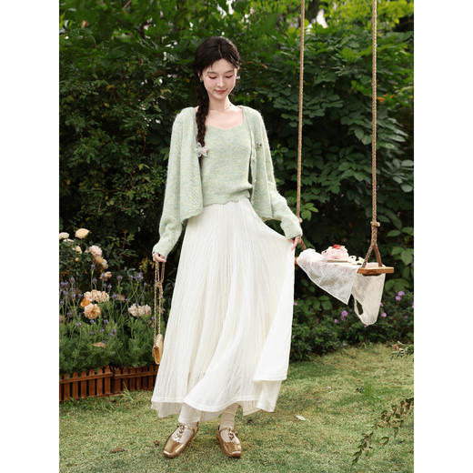 鹿向南「云纱流纹」米白色轻薄a字半身裙女春宽松显瘦高腰长裙子 商品图2