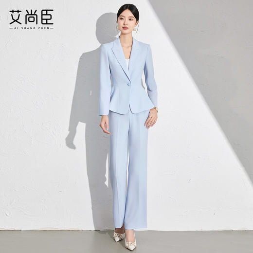 艾尚臣浅蓝色西装套装女修身职业装高级感职场商务正装主持工作服 商品图3
