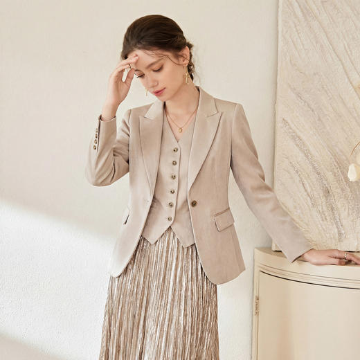 艾尚臣鎏金肌理高级感西装外套百褶裙时尚套装女秋冬气质通勤职场 商品图3