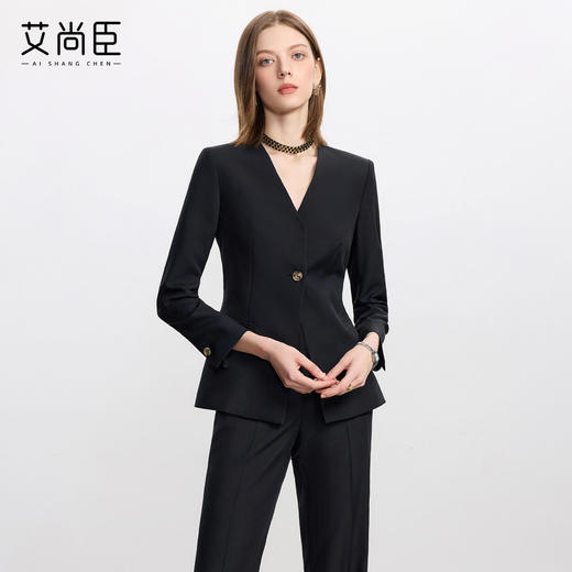 艾尚臣复古西装套装女冬高级感黑色西服两件套优雅主义正装两件套 商品图1