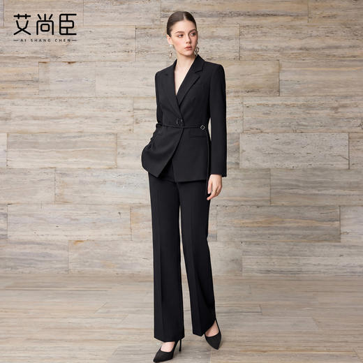 艾尚臣黑色西装套装女商务风修身长袖西服两件套高级感通勤正装春 商品图0