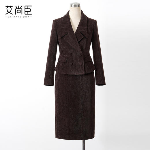 艾尚臣优雅风职业西装套装女冬季通勤西服两件套焦糖棕色雪尼尔厚 商品图4