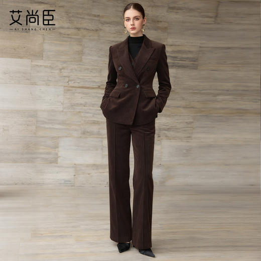 艾尚臣长袖商务西装套装女冬季双排扣收腰西服正装职业装气质女装 商品图0