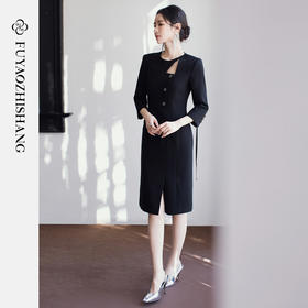 FUYAO扶摇直上 优雅国风连衣裙女新中式圆领裙子赫本风醋酸小黑裙