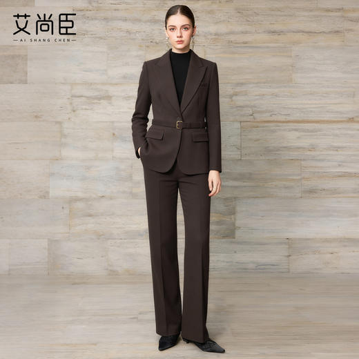 艾尚臣西装套装女2025冬季通勤毛呢西服职业装极简风厚羊毛两件套 商品图0