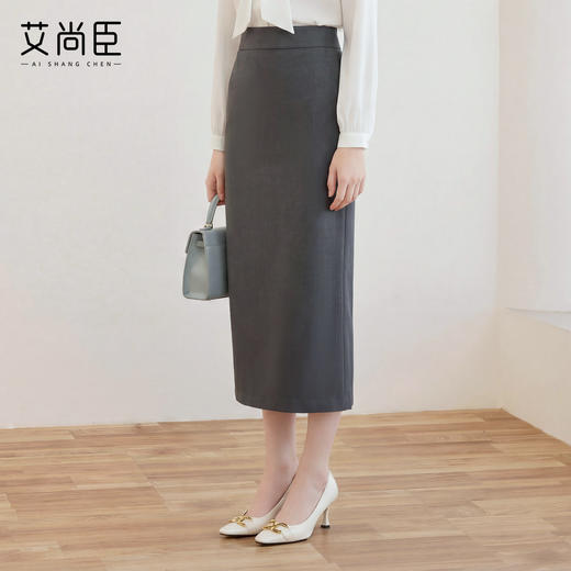 艾尚臣【四季款】通勤风高腰超模腿精裙后开叉半身裙女显瘦一步裙 商品图1