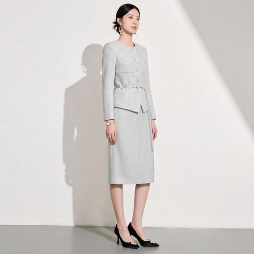 艾尚臣小香风灰色西装套装女秋冬职业通勤高级感收腰两件套 商品图1