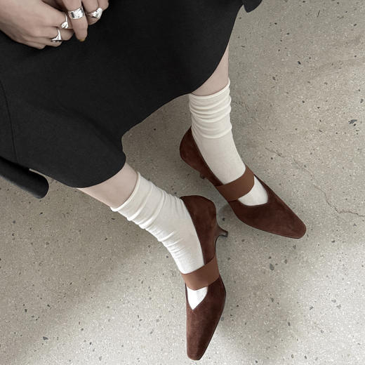 【预售7天】羊反磨砂里外全皮法式高跟单鞋,舒适百搭方头玛丽珍细跟皮鞋DMJ-82718 商品图3