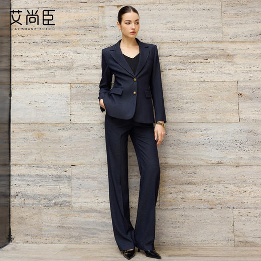 艾尚臣老钱风藏青色西装套装女西服两件套职业装商务通勤气质女装 商品图2