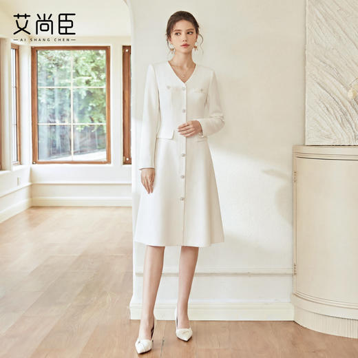 艾尚臣肌理感连衣裙女轻奢气质小香风裙子简约奶油白女神范西装裙 商品图4