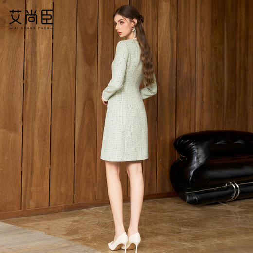 艾尚臣经典小香风粗花呢连衣裙女秋V领收腰显瘦气质裙千金风 商品图4