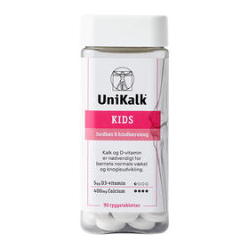 [丹麦]新Unikalk佑咔克儿童钙片草莓树莓味90粒. New!UniKalk Kids m.Jordb./hindb. 90stk.