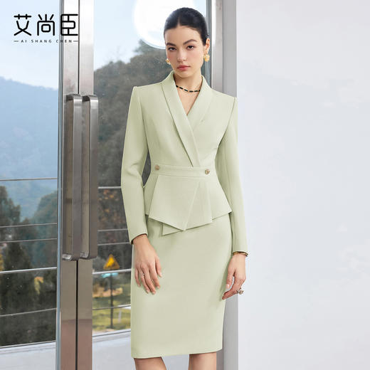 艾尚臣销售职业装工装浅绿西装连衣裙女收腰气质职业装工作服团服 商品图0