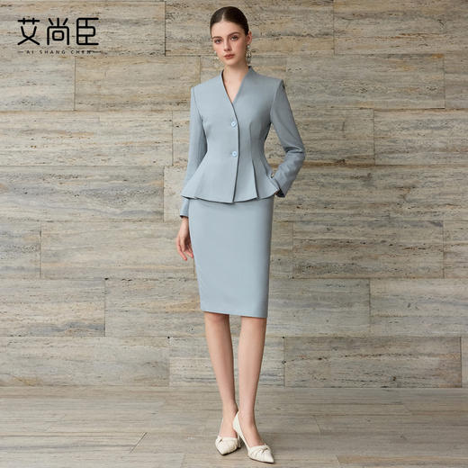 艾尚臣高端优雅西装套装女灰蓝色时尚套装气质高级感工作服两件套 商品图3