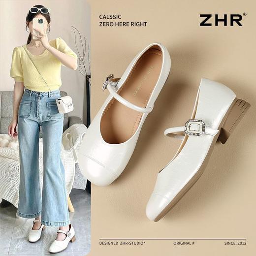 ZHR时尚玛丽珍鞋2025新款网红ins浅口单鞋女潮流银色百搭粗跟单鞋 商品图1
