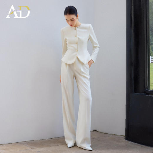 AD职业西装长裤女春季2026新款白色西装套装镶边圆领外套正装裤子 商品图3