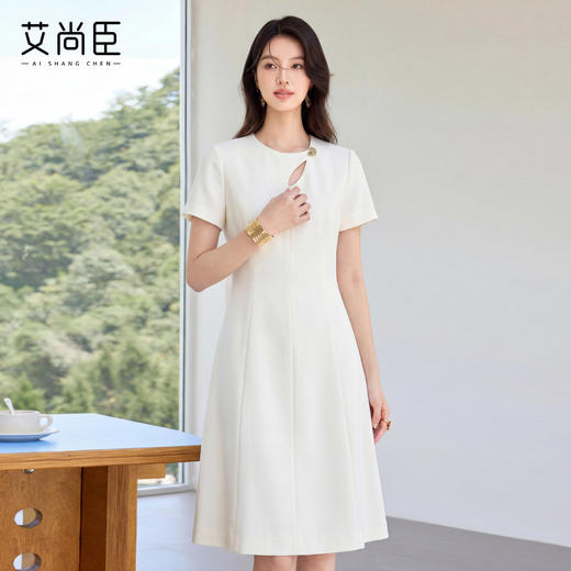 艾尚臣初恋小白裙极简风连衣裙女夏短袖A字裙轻奢质感显瘦气质裙 商品图0