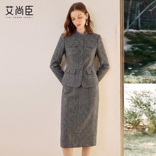 艾尚臣正肩立领酒店制服西装外套半身裙两件套女职业装工作服 商品图4