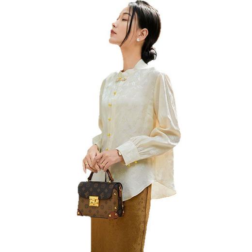 「高货kbnq」全新升级【铂金会员487/天猫659/差价172】(12955)洛诗琳新中式桑蚕丝提花上衣2026春夏新款国风真丝衬衫kbnq12955 商品图4