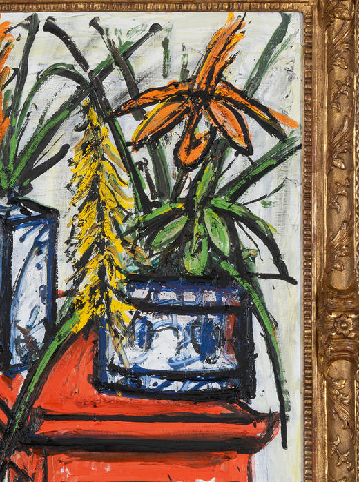 独角鹿西洋古董1999年法国具象派大师Bernard Buffet签名创作布面油画《中式桌上的花卉》 商品图3