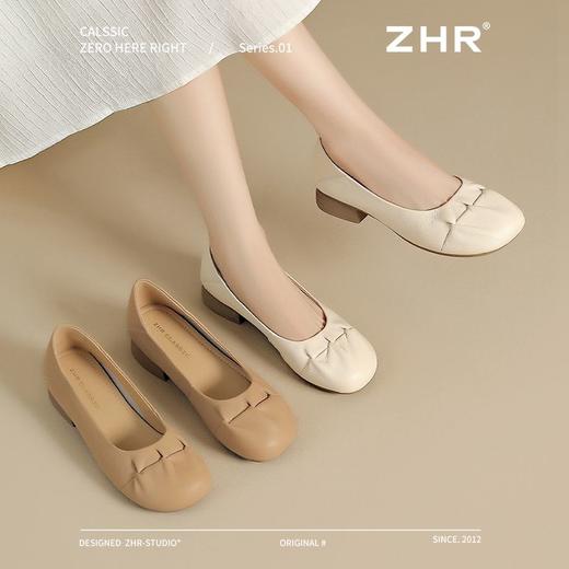 ZHR则则羊皮浅口气质单鞋真皮女2026新款百搭粗跟一脚蹬通勤单鞋 商品图5