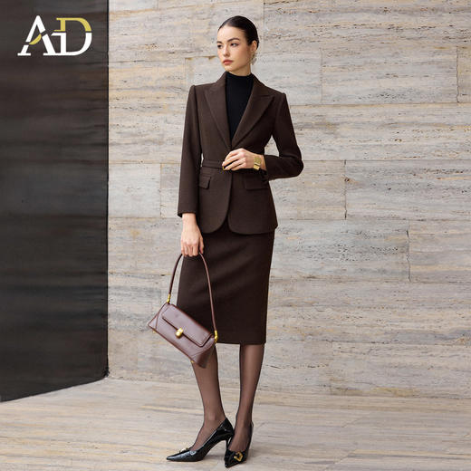 AD品牌棉羊毛西装套装女春季2026新款轻奢高级感职业装裙子两件套 商品图1