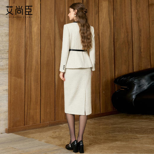 艾尚臣手编织带月光灰羊毛粗花呢小香风短外套女气质套裙两件套冬 商品图4