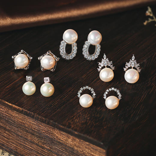 女神节新款 5对淡水珍珠耳钉礼盒  首饰盒+证书+礼袋 A-5832     玛芮雅 商品图5