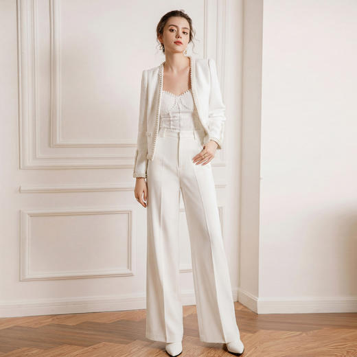 艾尚臣极简风高腰白色阔腿裤女春季显瘦直筒休闲裤通勤穿搭 商品图3