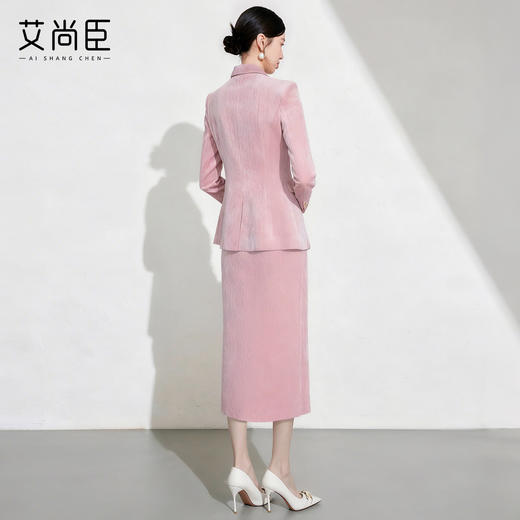 艾尚臣樱花粉西装套裙女高级感优雅正装职业装开叉裙显瘦两件套冬 商品图4