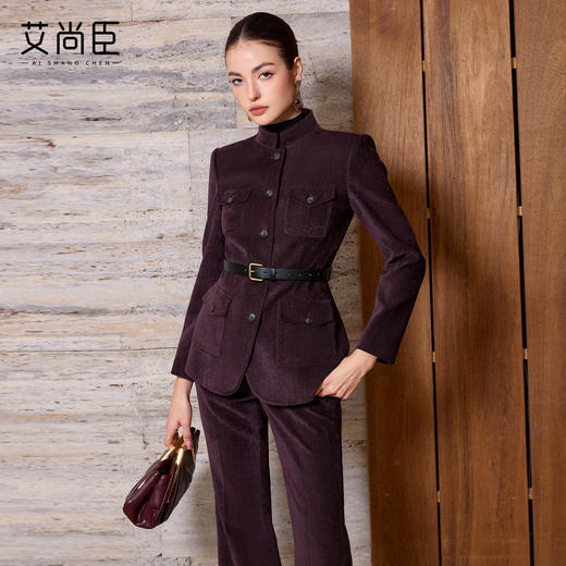 艾尚臣老钱风立领西装套装女冬季收腰职业装通勤西服两件套高级感 商品图2